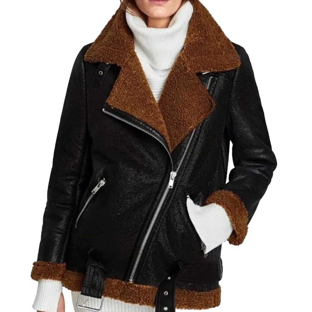 Zara Woman's Shearling Moto Jacket #O1